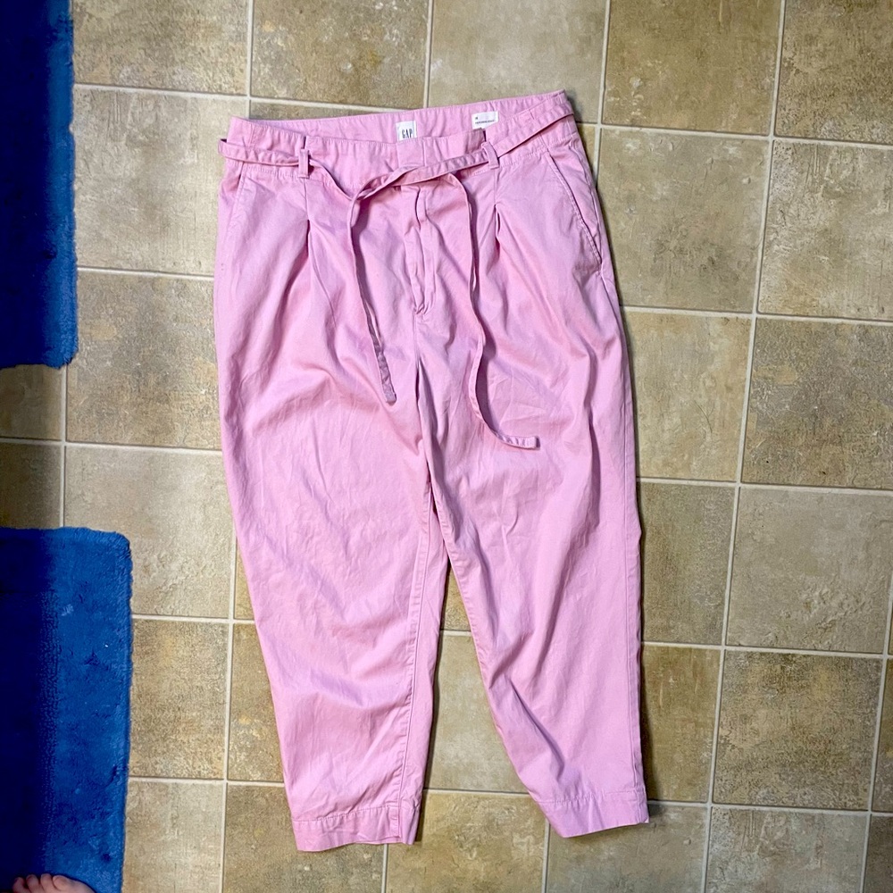 Gap pink size 16 ankle length paper bag waist khakis